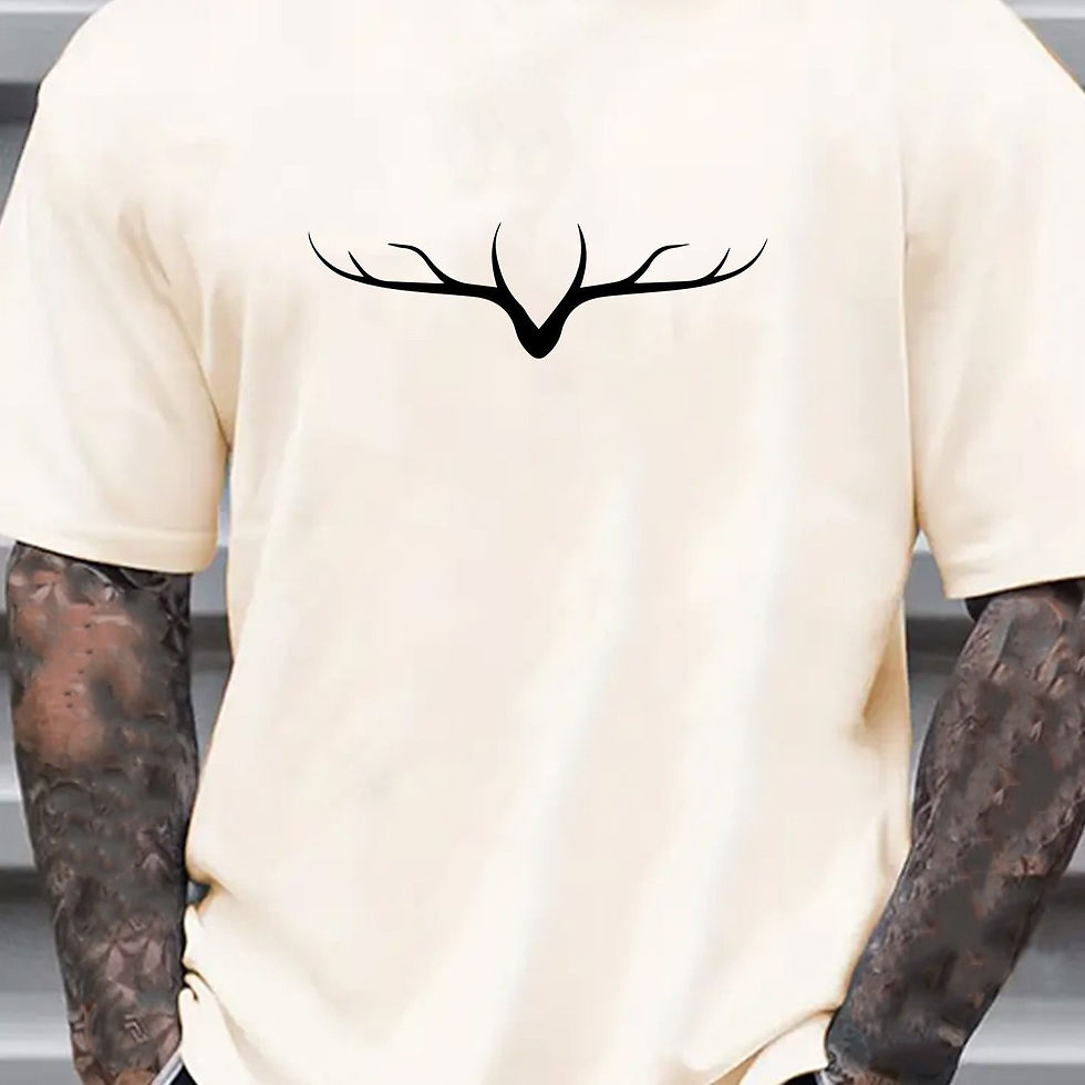 Miniatura: Camiseta masculina casual de algodão com estampa minimalista de chifres