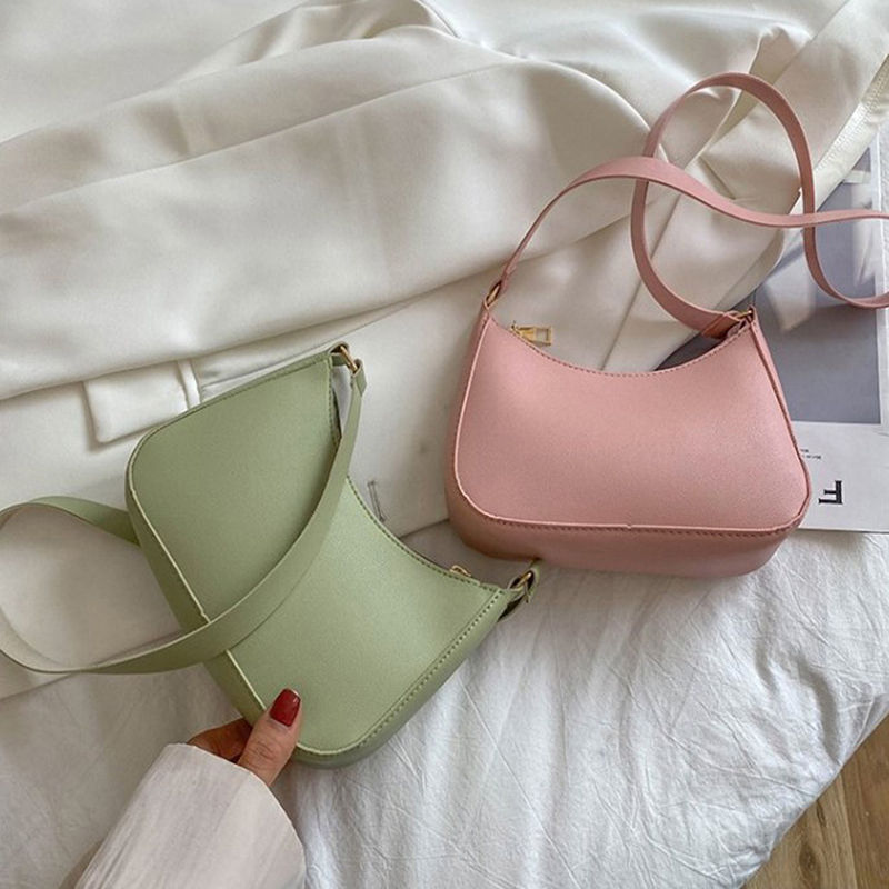 Miniatura: Bolsa Feminina de Ombro em Couro PU, Cor Sólida, Estilo Retrô e Casual