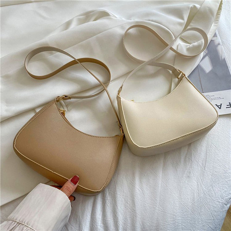 Bolsa Feminina de Ombro em Couro PU, Cor Sólida, Estilo Retrô e Casual