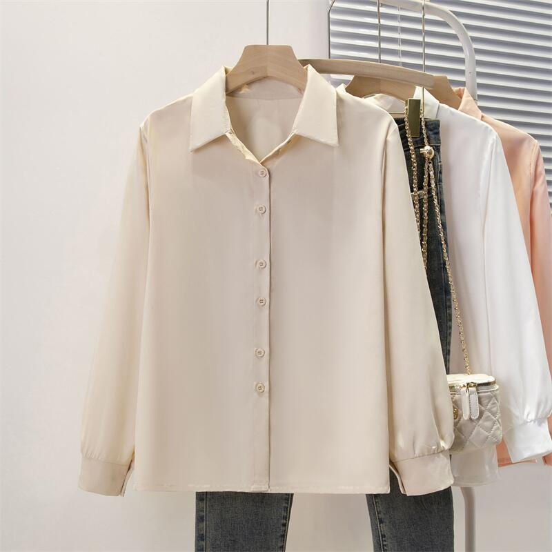 Camisa Feminina Casual de Chiffon para Primavera e Outono, Manga Longa e Solta