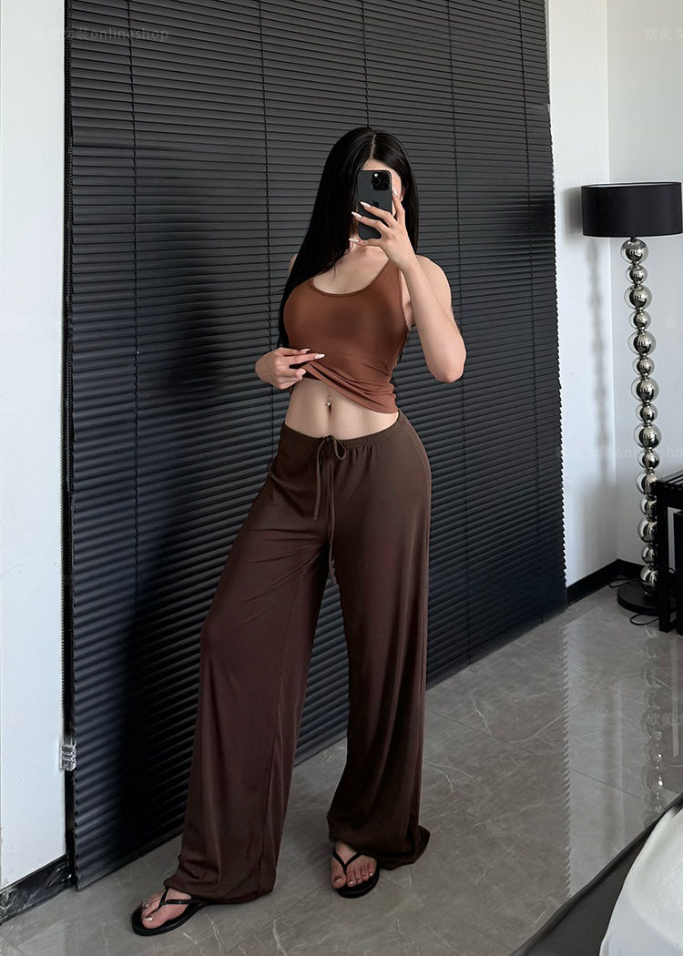 Miniatura: Calça jogger feminina de cintura alta e pernas largas para yoga