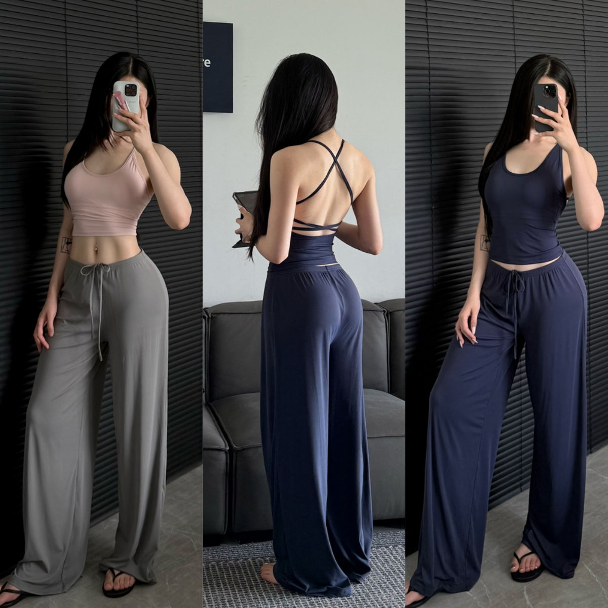 Calça jogger feminina de cintura alta e pernas largas para yoga
