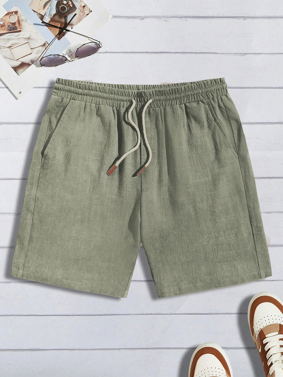 Miniatura: Shorts Masculino de Linho para o Verão, Leve, Respirável e Casual