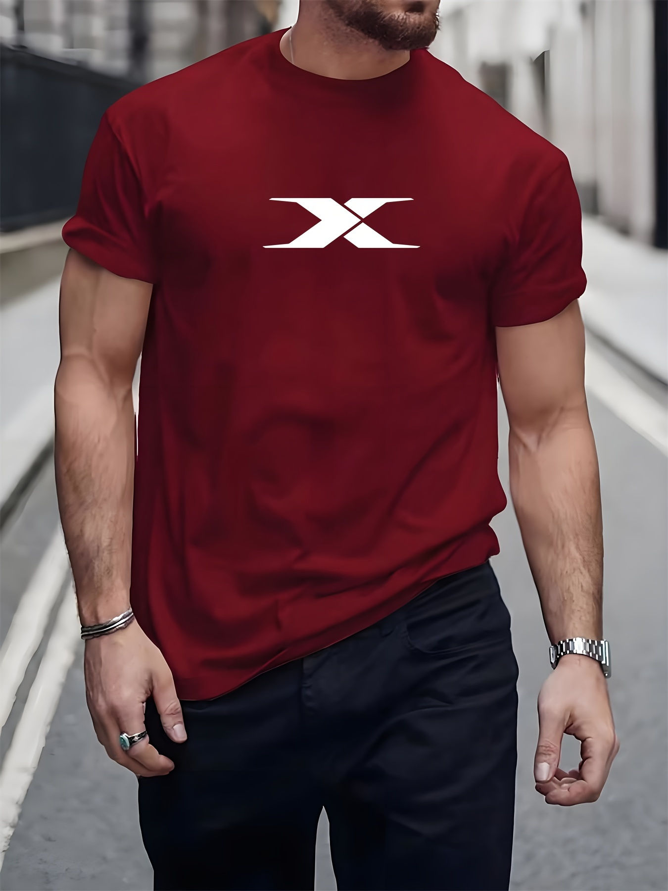Camiseta Masculina Casual de Algodão 100%, Solta, Estampada e Respirável