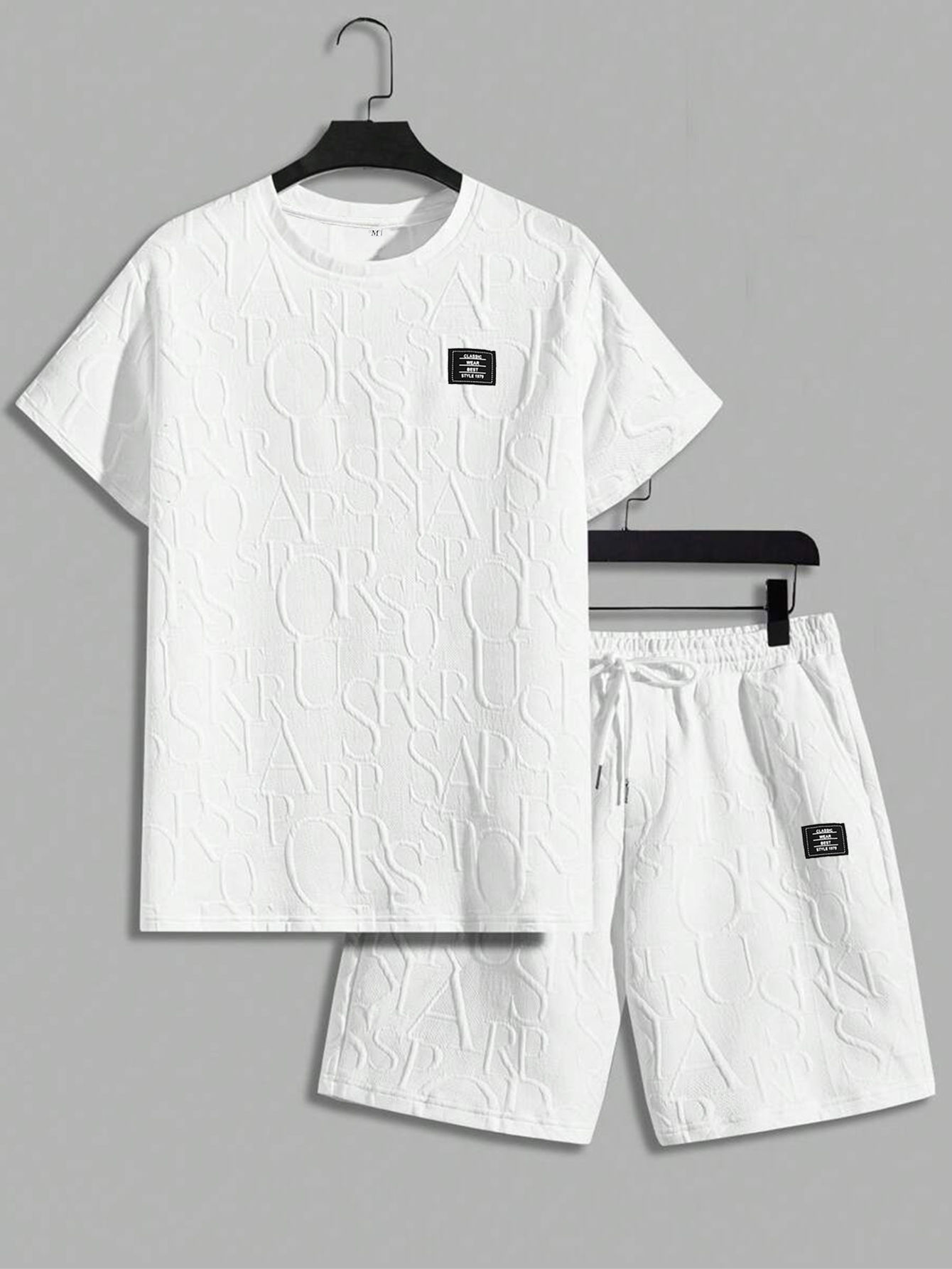 Conjunto masculino de camiseta texturizada e short com cordão
