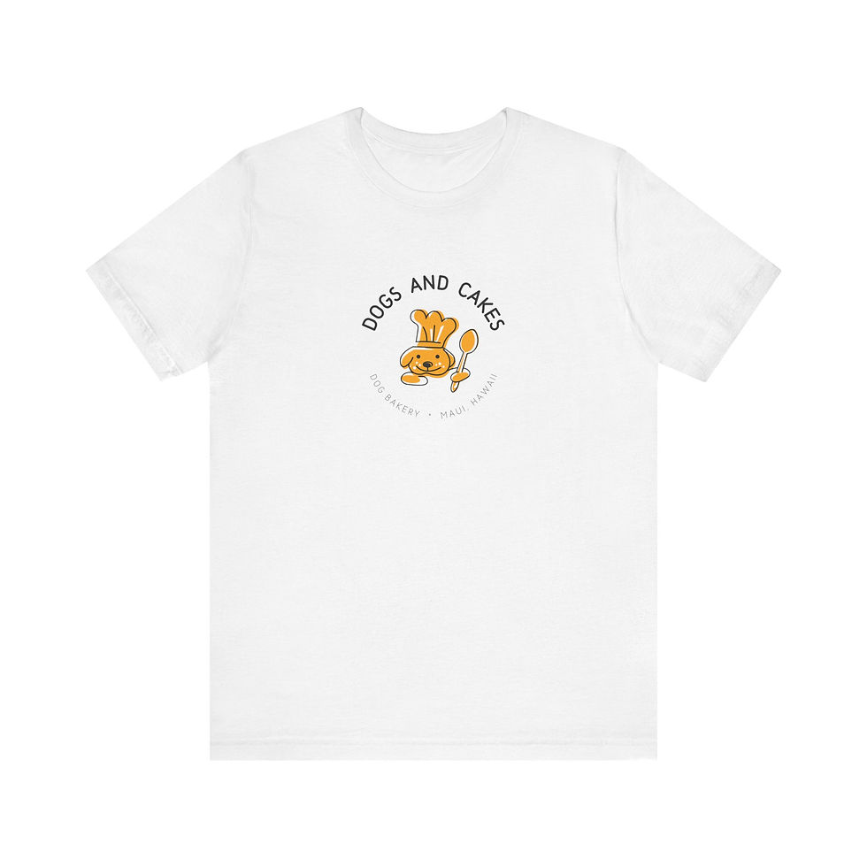 Dogs and Cakes logo t shirt front – Maui dog bakery brand merchandise