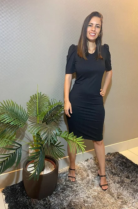 vestido canelado preto