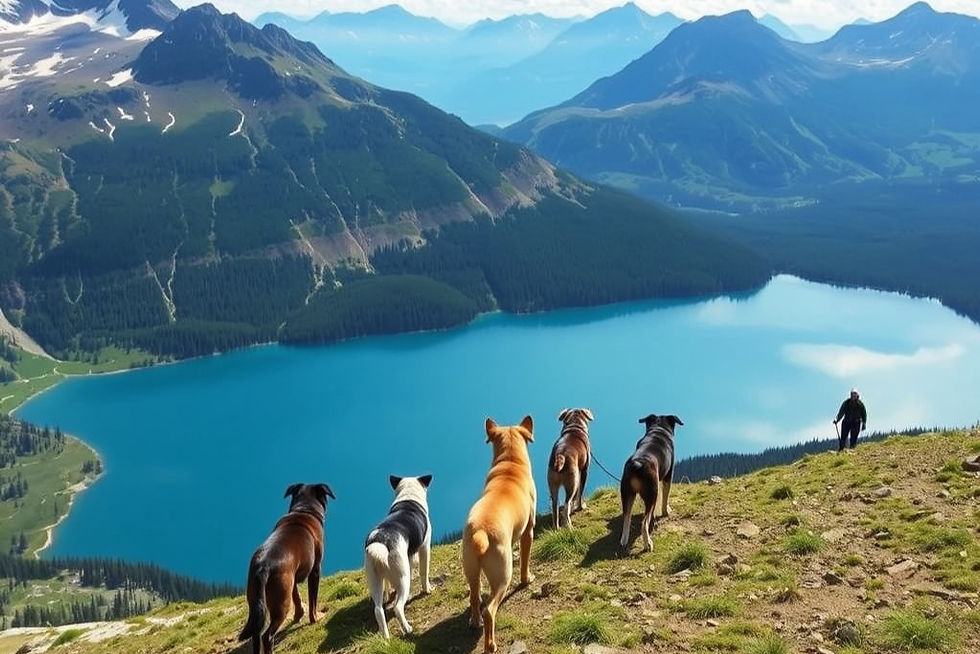 Dogs hiking in the mountains in Aspen CO
