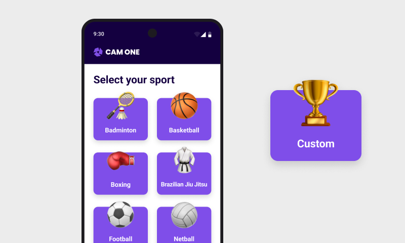 Select from many sports in Cam One