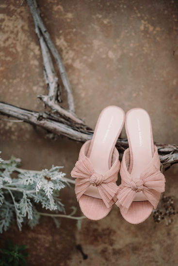  Pink bridal sandals on antique mirror