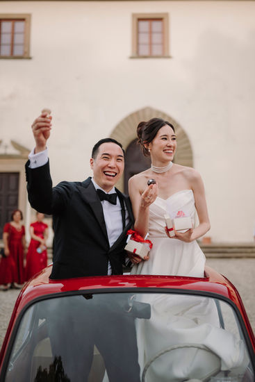 Bride and groom celebrating after ceremony in Florence