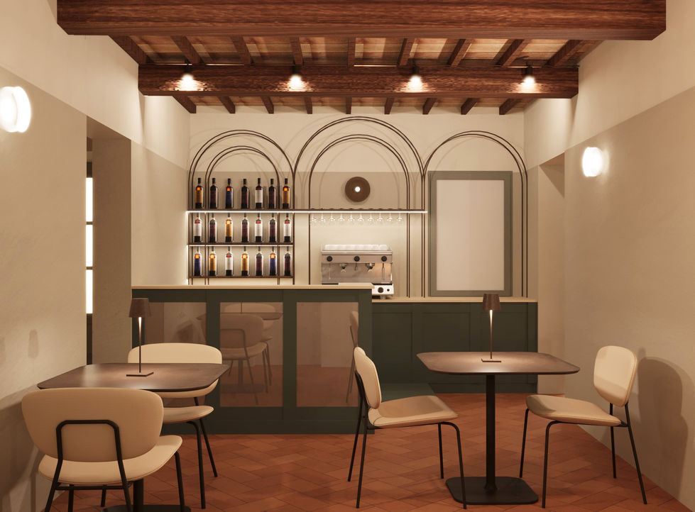 Interno bar Borgo Solaia con tavoli e bancone moderno