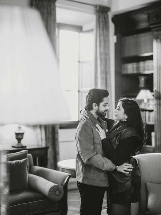 Intimate marriage proposal moment in luxury hotel in Florence