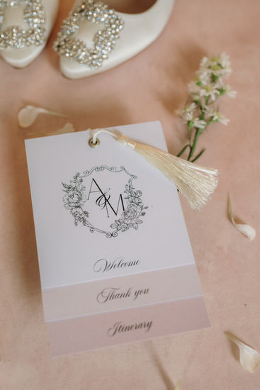 Wedding invitation with couple's monogram, Villa Regina Teodolinda, Lake Como