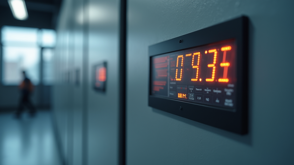 Close-up view of a building automation control panel with digital interface