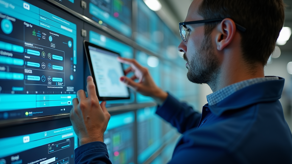 Close-up view of a technician programming a building automation system