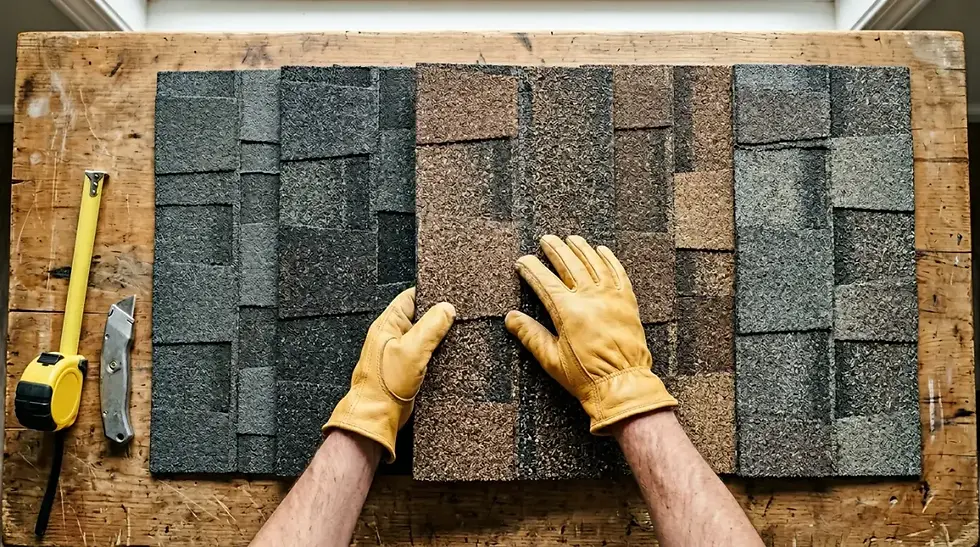 Owens Corning Duration vs Duration Premium shingles side by side at CGR Wholesale in Rostraver Township PA
