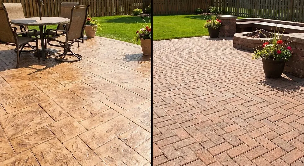 Stamped concrete patio with decorative pattern installed by BRK Custom Concrete in Pittsburgh, PA