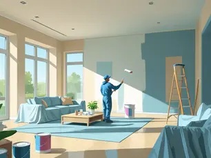 Professional interior house painter applying paint to a living room wall in a Greensburg PA home
