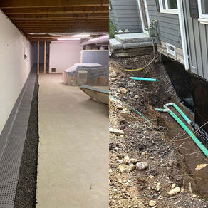 Interior vs exterior basement waterproofing diagram showing a drainage system and sump pump inside a Western PA home
