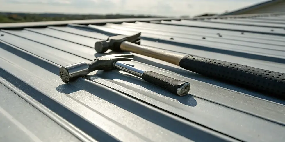 Professional metal roofing installation tools including snips and fasteners at CGR Wholesale supply center