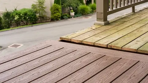 Composite decking material costs showing Trex and TimberTech samples with price comparisons in Western PA supply center