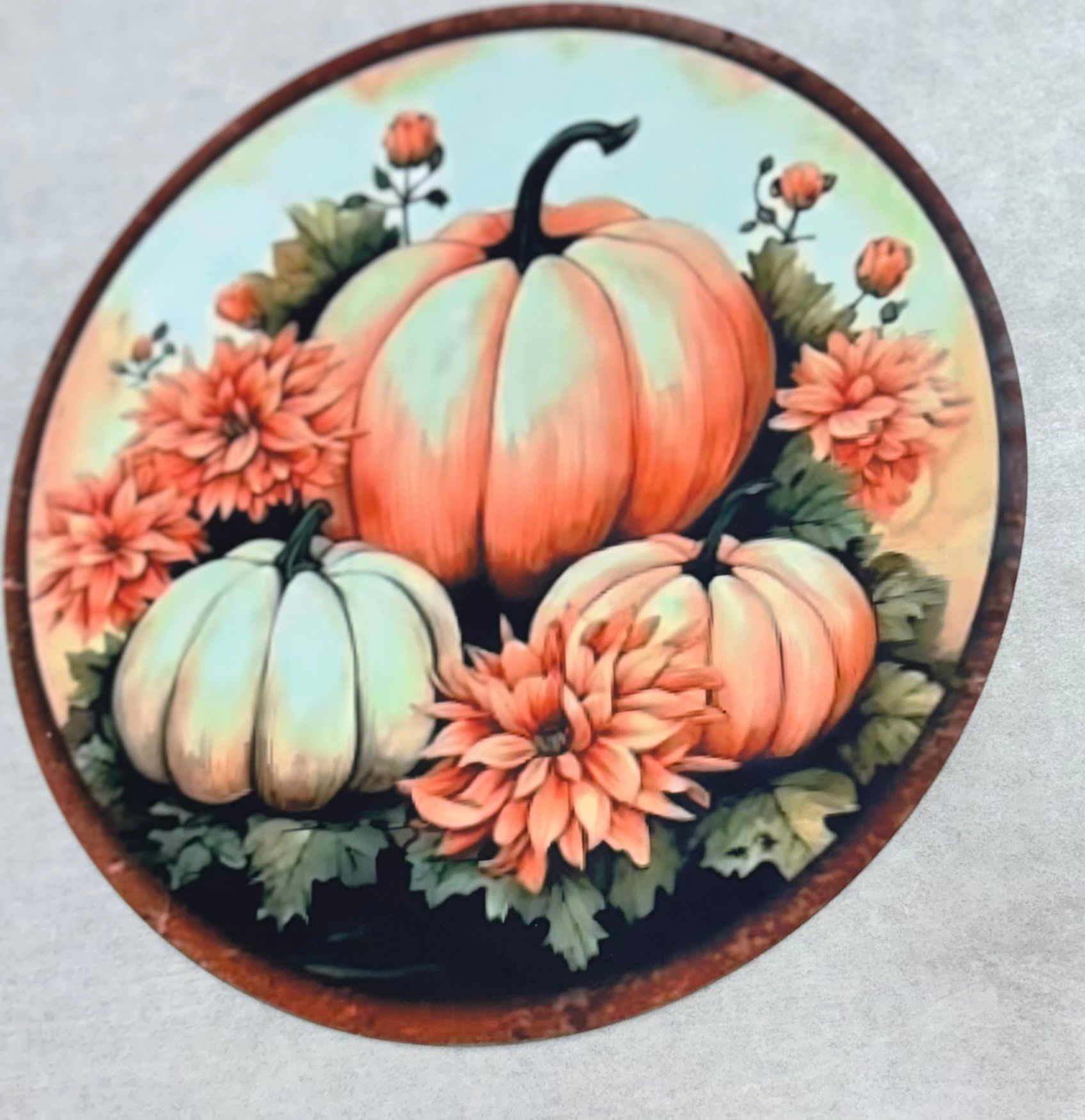 Pumpkins and flowers Wreath Sign
