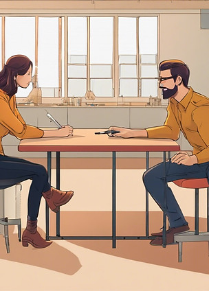 2 people sitting down for a Design Consultation in an industrial shop settings.jpg