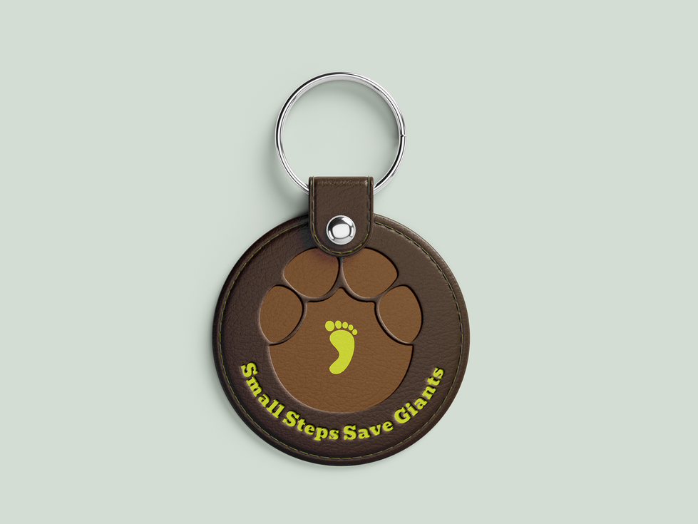 A proposed design for a cork leather keychain featuring the campaign's logo.