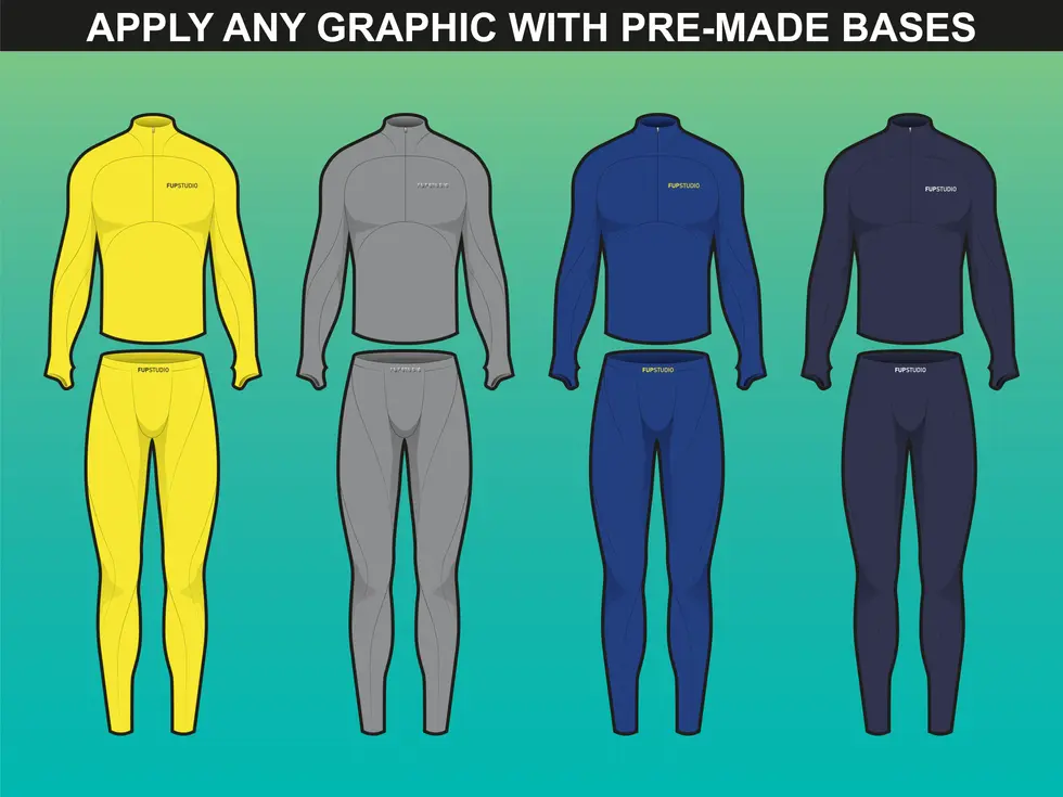 FUPstudio Male Activewear Mockups V.2 showcasing customizable technical flats for fitness and sportswear designers.