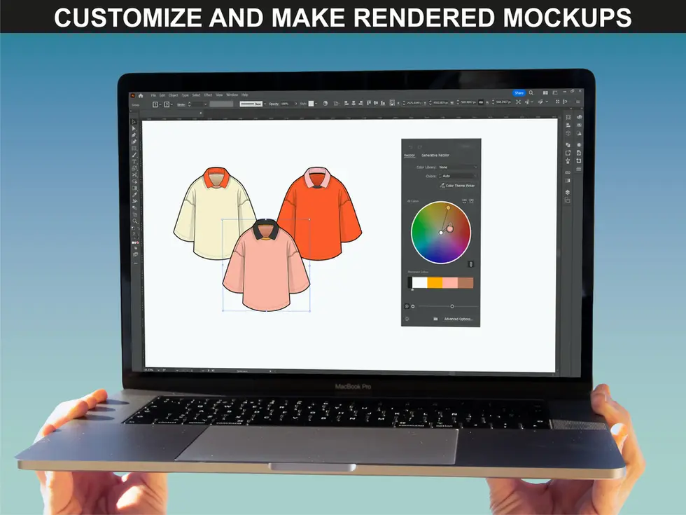Vector mockups customization in Illustrator using FUPstudio’s Streetwear Mockups Bundle.