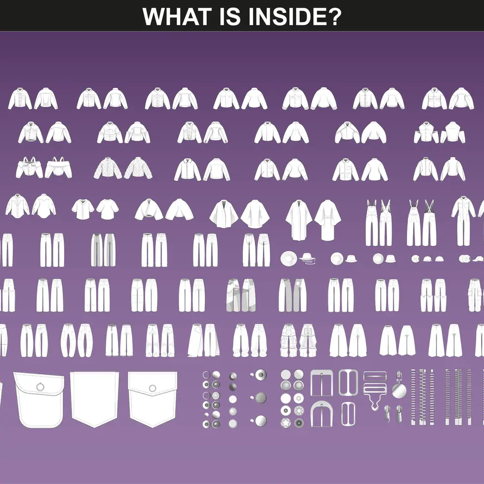 Detailed technical drawings in the FUPstudio Denim Mockups Bundle, fully editable.