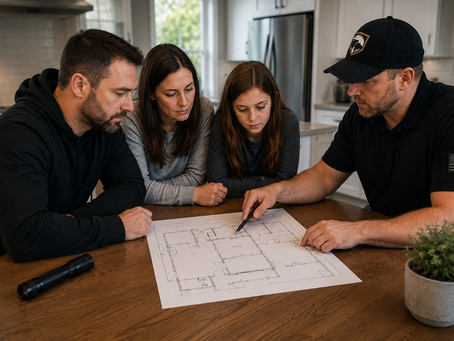 Family reviewing a home defense and emergency plan in Boise Idaho.
