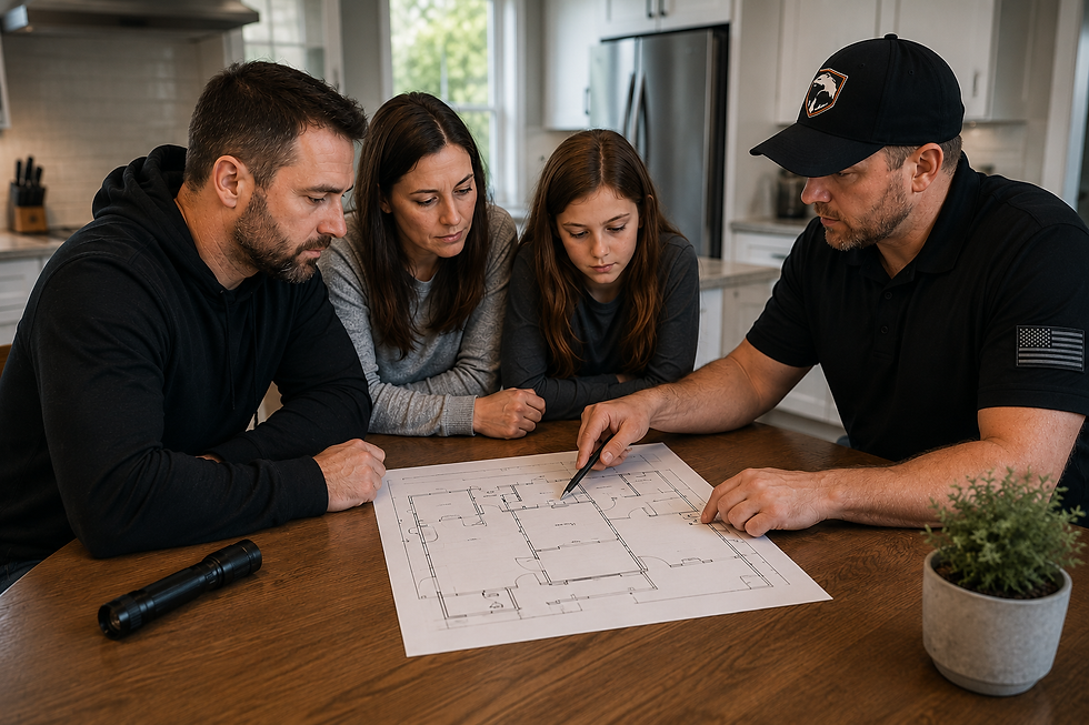 Family reviewing a home defense and emergency plan in Boise Idaho.
