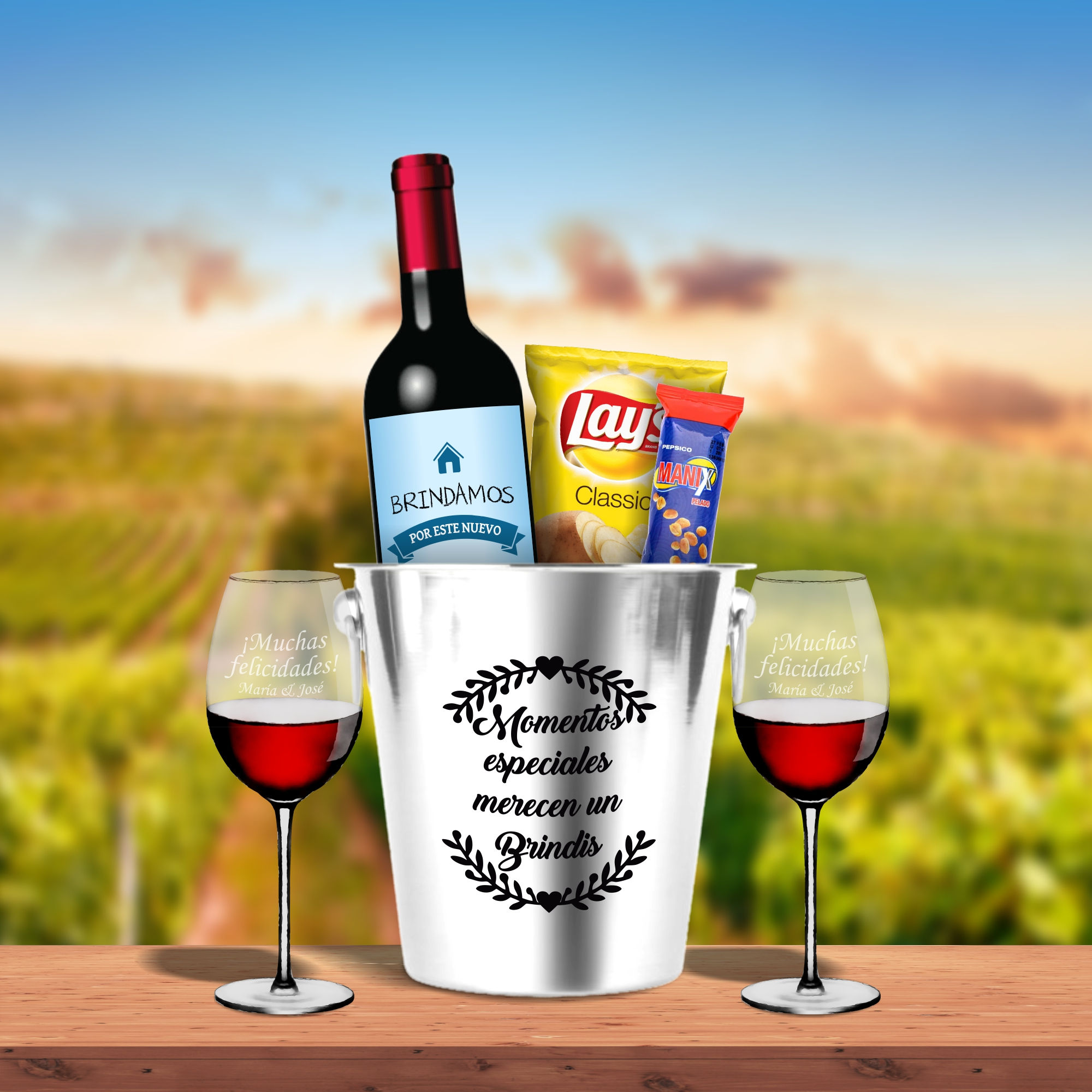Set balde con Copas y Botella personalizada
