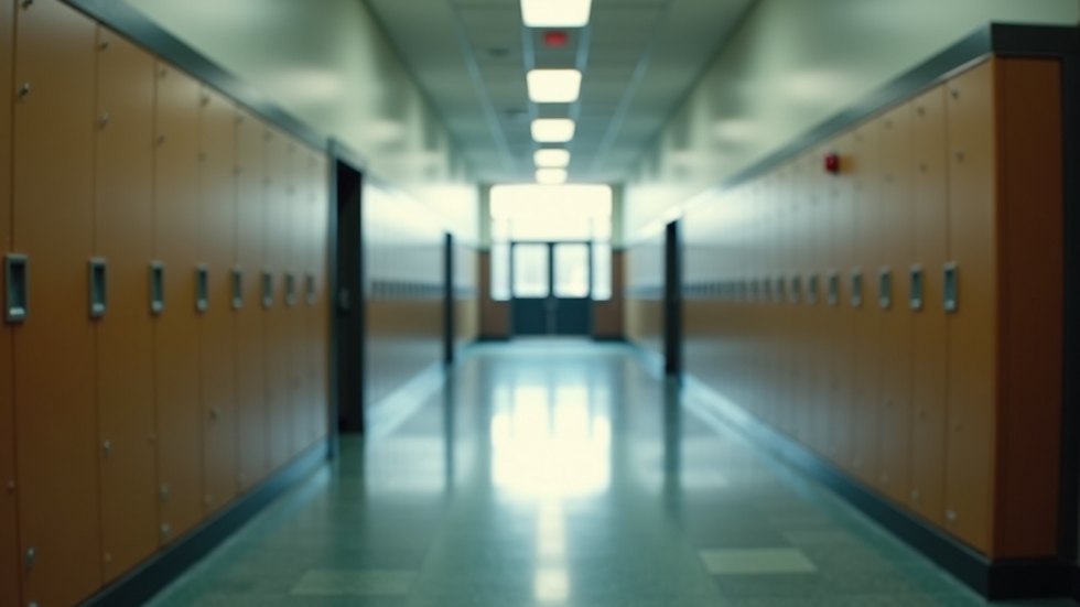 Eye-level view of a school hallway with lockers
