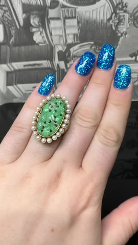 Thumbnail: Jade & Pearl 18k Gold Ring