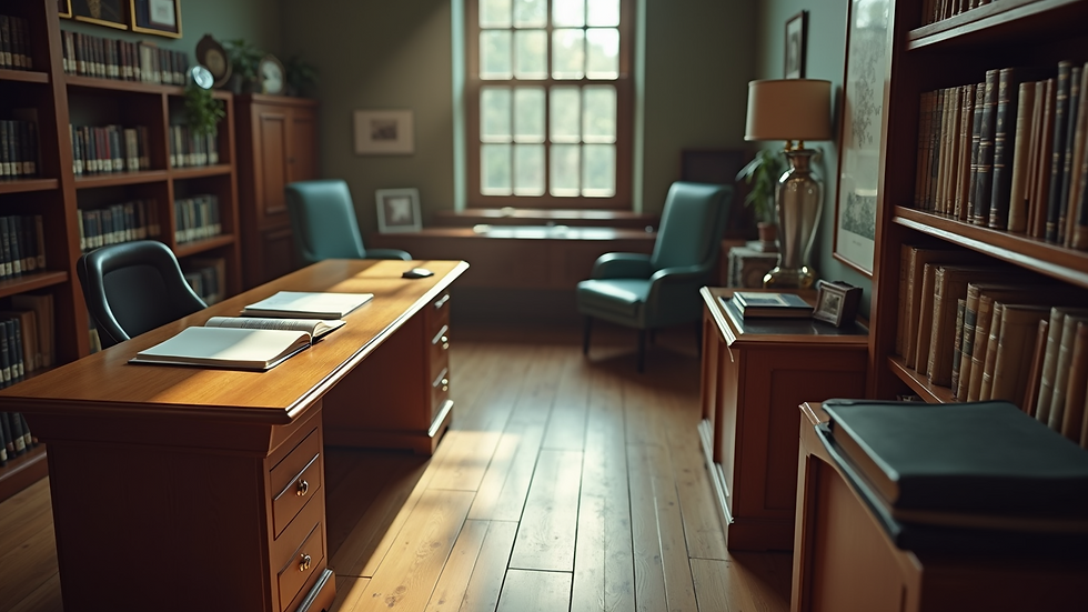 High angle view of a notary office setting