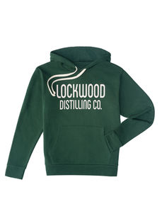 Ecommerce product photography of a green hoodie with logo for online clothing store.