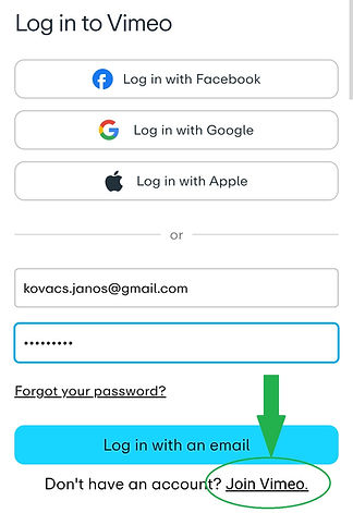 Vimeo Login screen