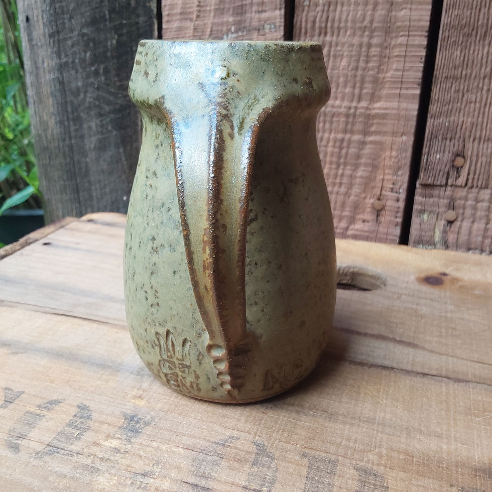 Thumbnail: Medieval face mug, wild stoneware clay, stone ash glaze, 5.5"