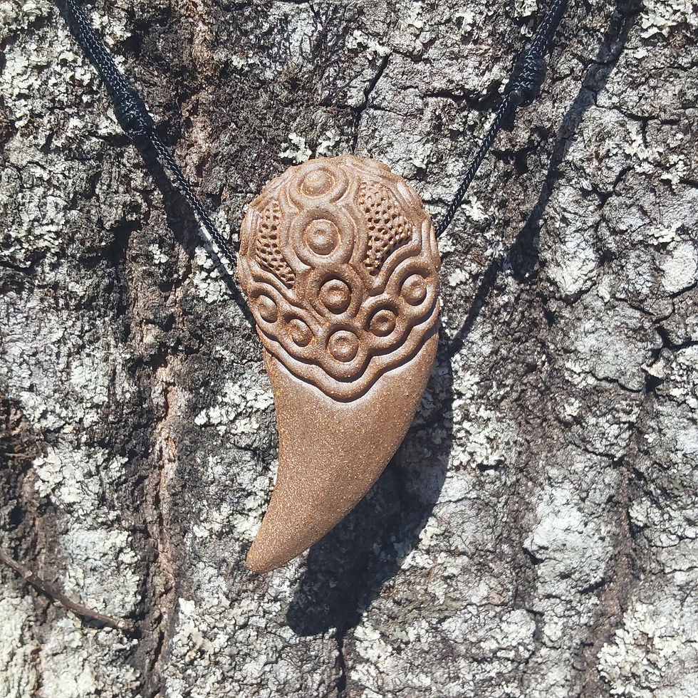 Thumbnail: Extra large dragon claw pendant, hand made stoneware clay adjustable necklace