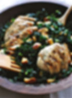 FRI Garlic Wine Grilled Chicken on Wilted Kale Salad
