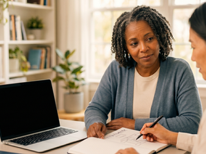 Gemini generated photo of a woman advisor with a client