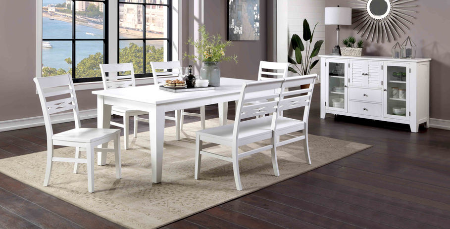 Bianca 1060-01-LT leg table w 1060-01-S2 Asbury Sides 1060-01-BN2 bench 1060-01-SR server.