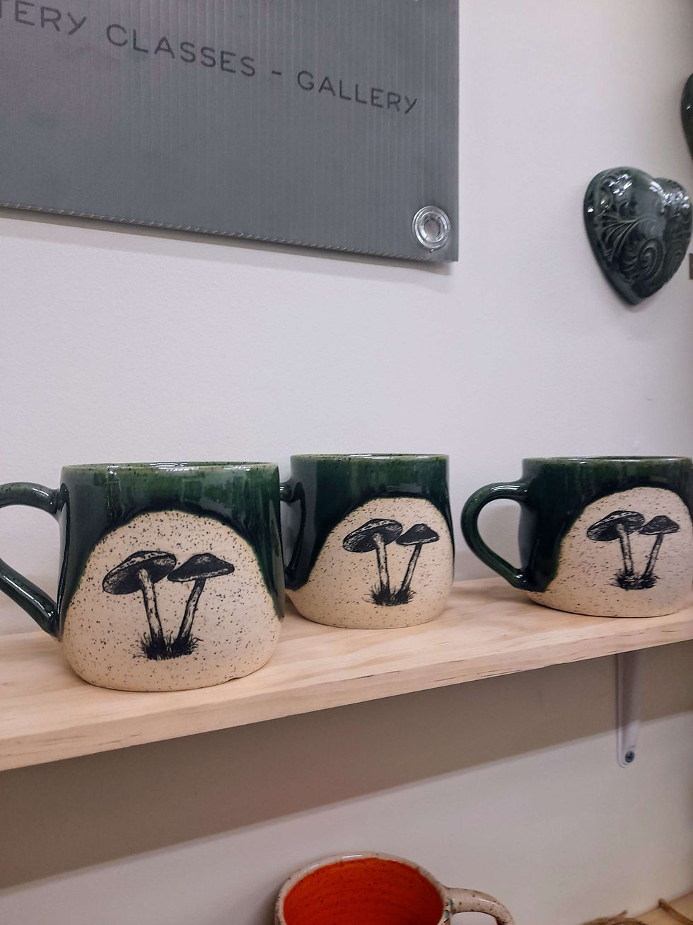 emily mallard ceramics mushroom mug green white