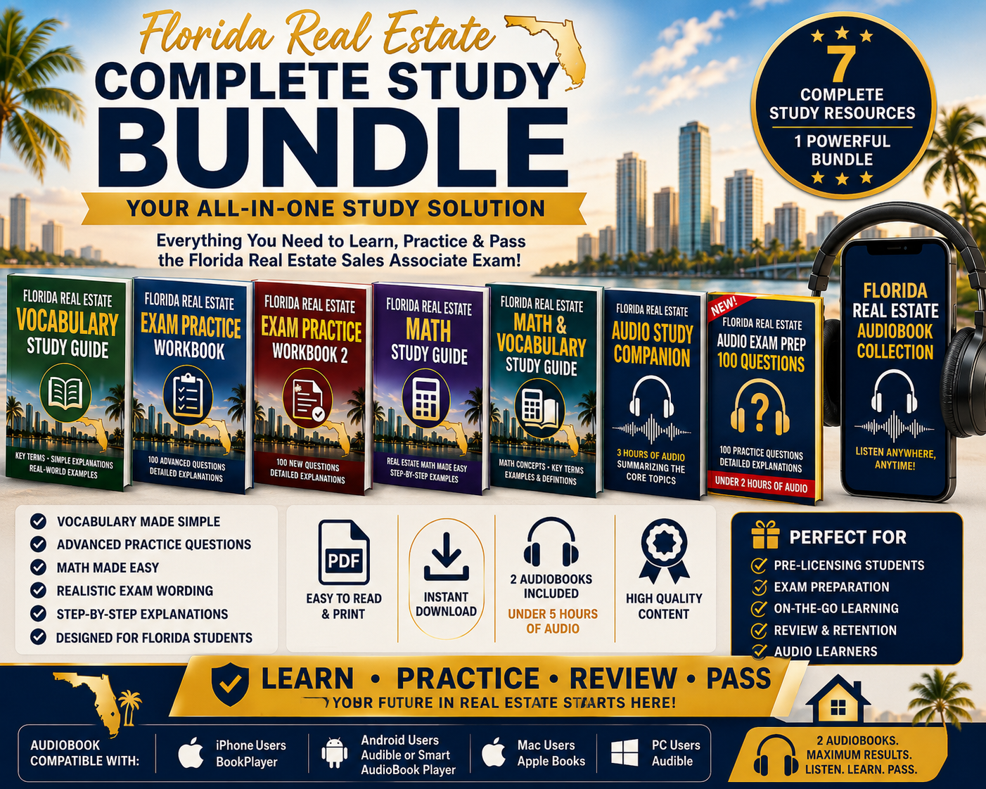 Florida Real Estate Ultimate Exam Prep Bundle + 2 Audio Study Guides