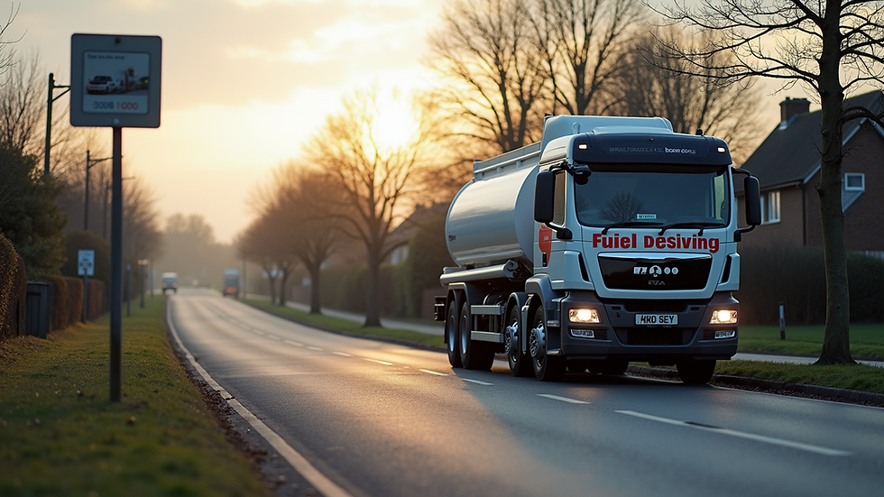 Eye-level view of a mobile fuel drain van parked on a roadside in Essex