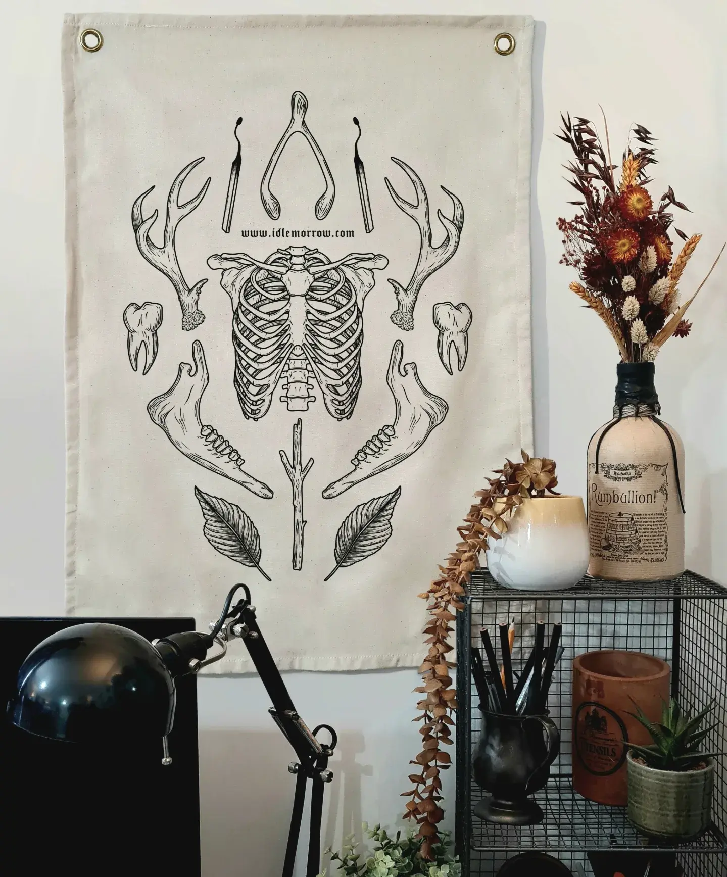 Screen Printed Ribcage Witchy Oddities Tattoo Flash Sheet Wall Hanging Art Female Tattoo Artist England