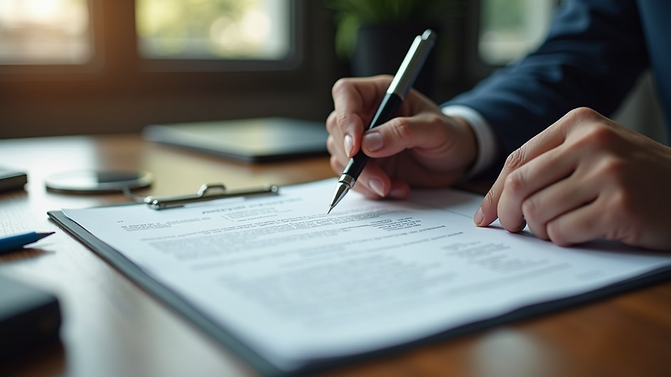 High angle view of a person reviewing estate planning documents at a desk